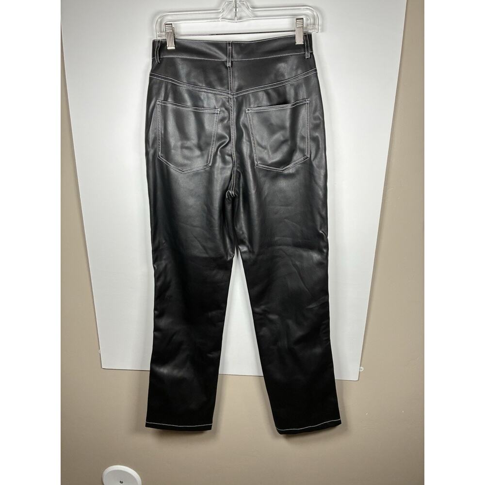 Silence + Noise 27 NWT Black Faux Leather Pants Contrast Stitch Straight Y2K - Picture 2 of 7